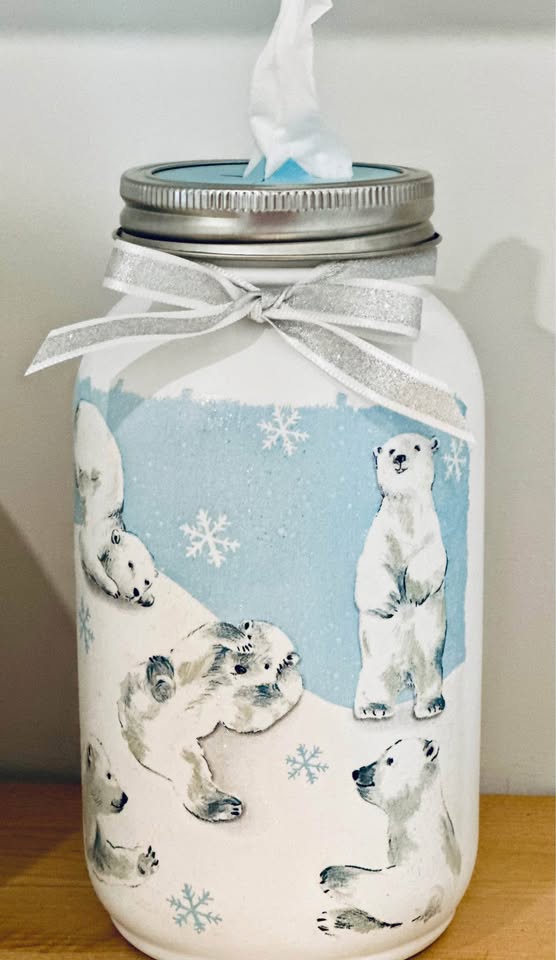 Farmhouse Polar Bears Playing In The Snow Tissue Jar