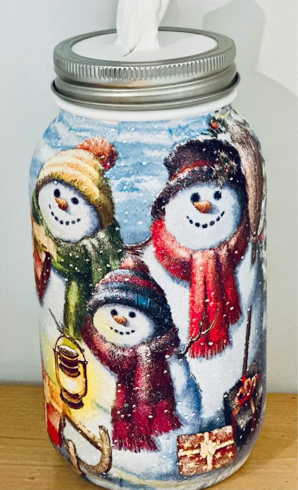 Farmhouse All Dressed Up Snowman Tissue Jar