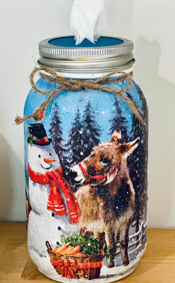 Farmhouse Snowman And Donkey Tissue Jar