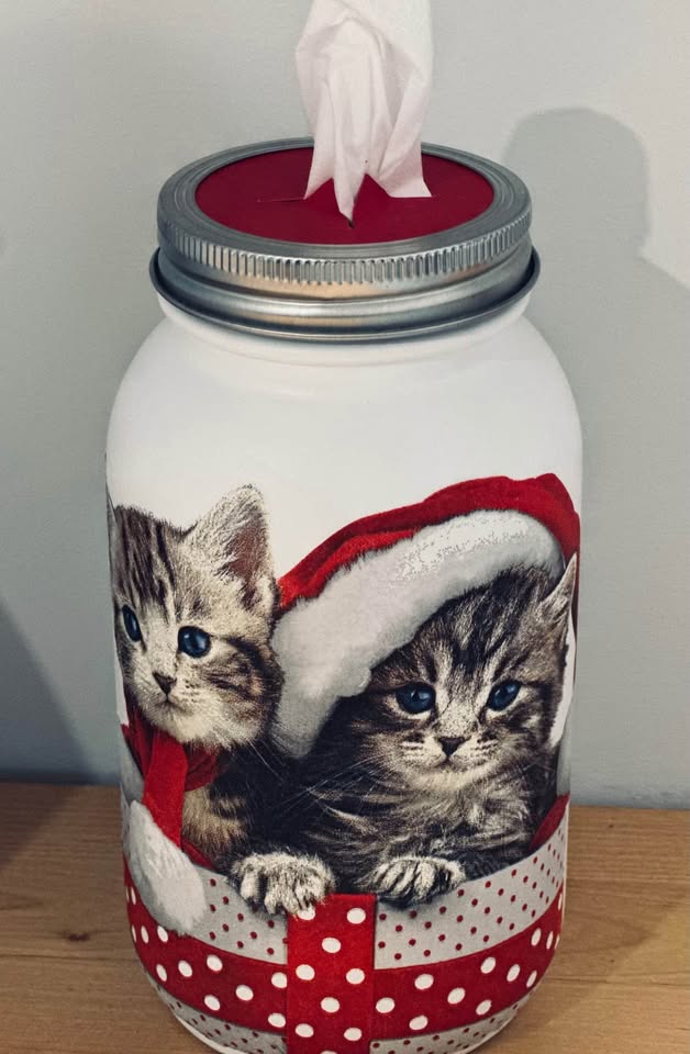Farmhouse Ready for Christmas Kittens Tissue Jar
