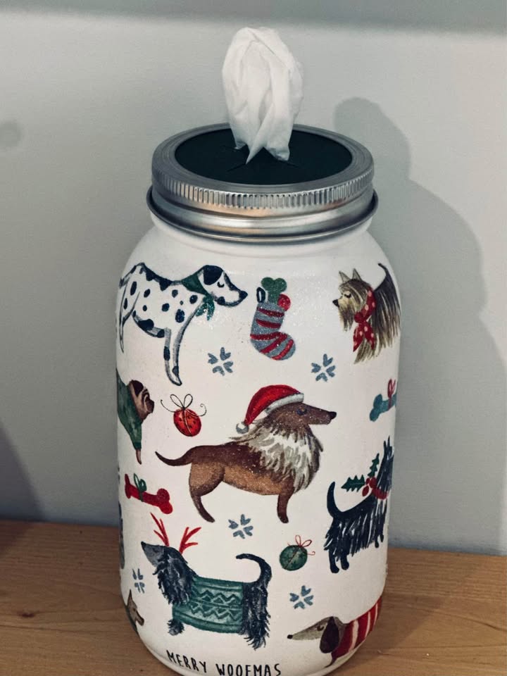 Farmhouse Classy Christmas Dog Tissue Jar