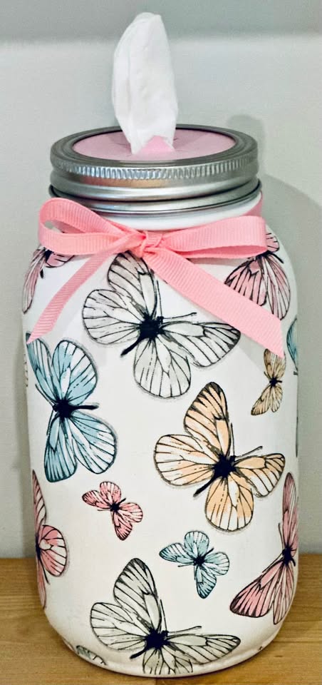 Farmhouse Pastel Butterfly 🦋 Tissue Jar