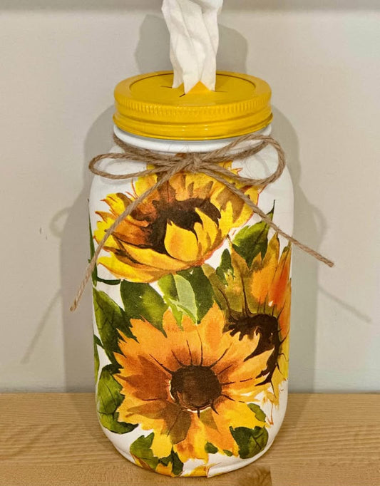 Farmhouse Watercolor Sunflowers Tissue Jar