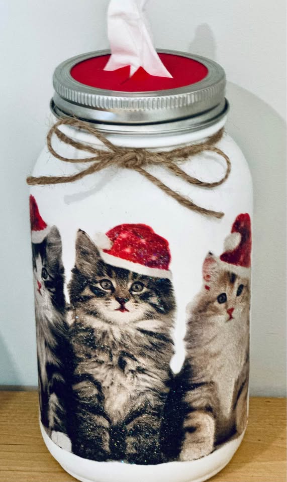 Farmhouse Ready for Christmas Cats Tissue Jar