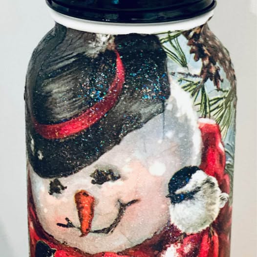 Farmhouse Snowman in a Top Hat Tissue Jar