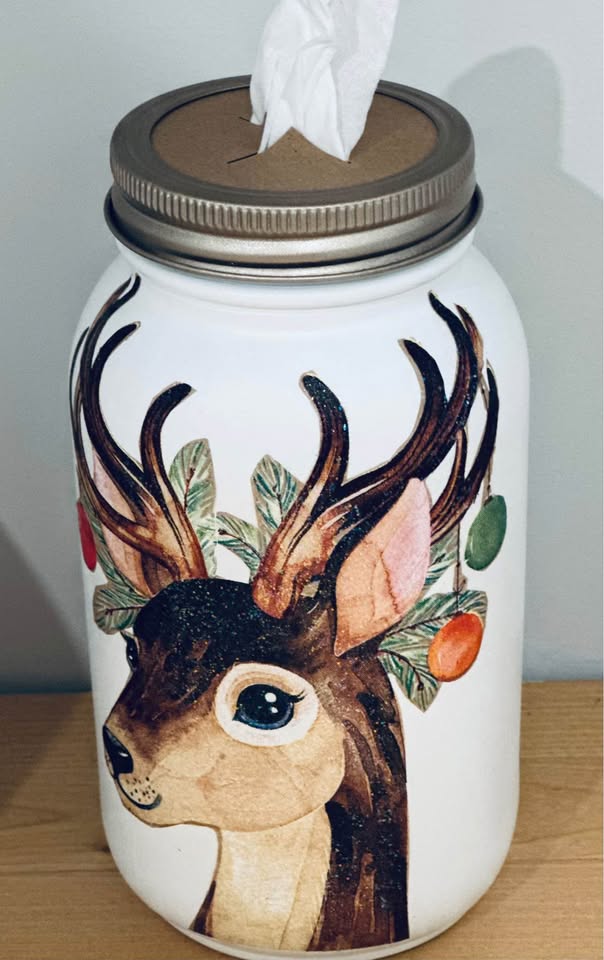 Farmhouse Christmas Deer Tissue Jar