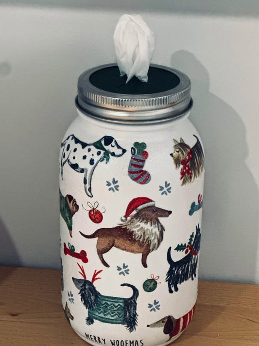 Farmhouse Classy Christmas Dog Tissue Jar