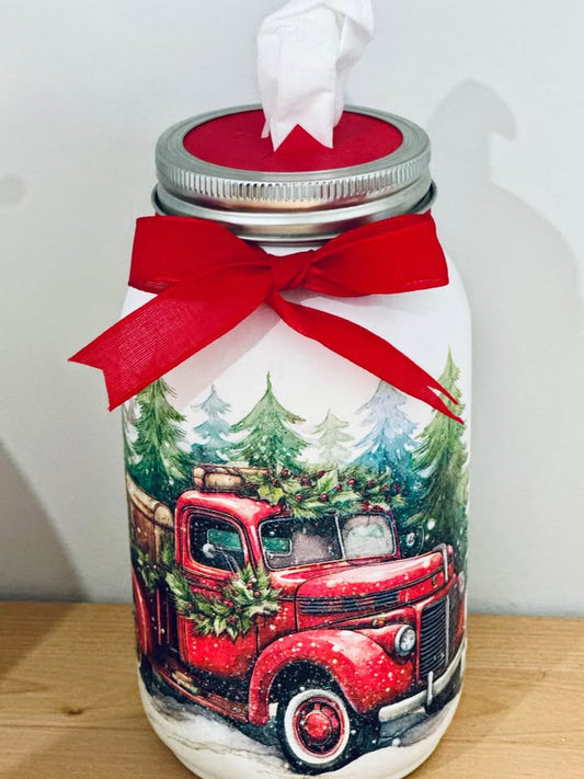 Farmhouse Antique Red Holiday Truck Tissue Jar