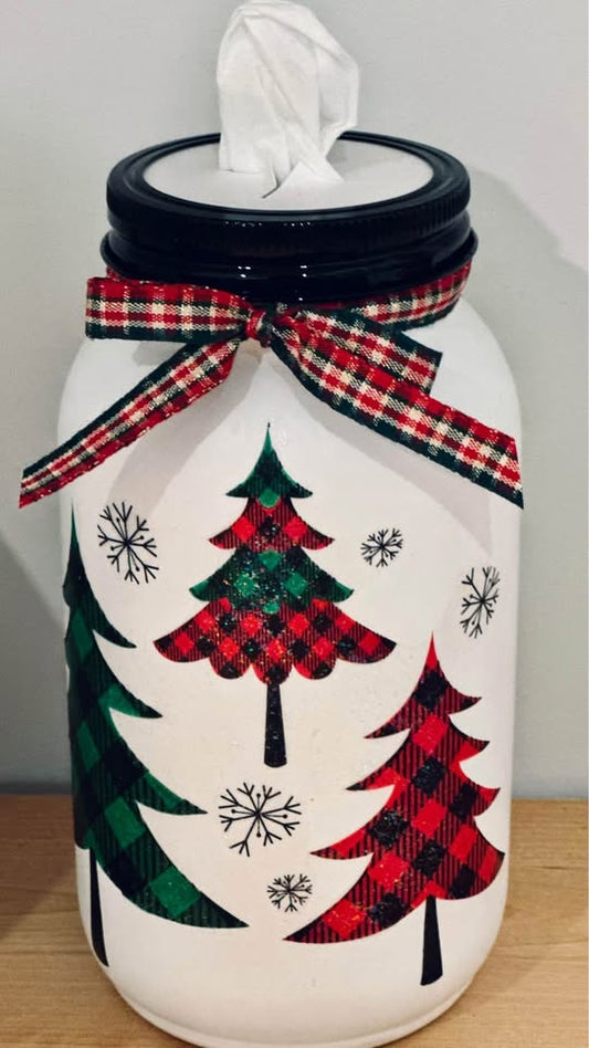 Farmhouse Plaid Christmas Tree Tissue Jar