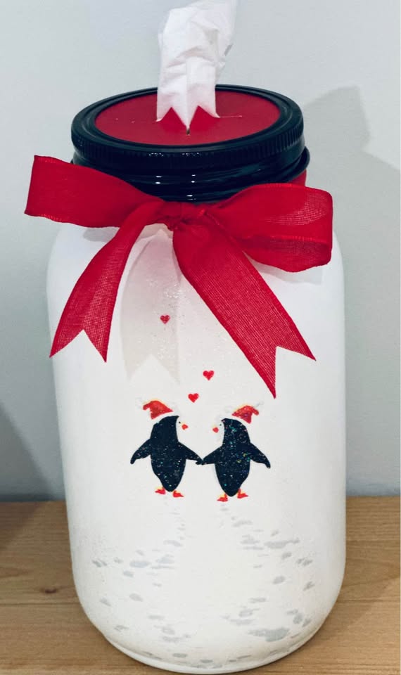 Farmhouse Penguin Christmas Love Tissue Jar