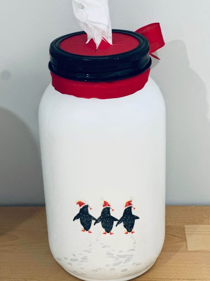 Farmhouse Penguin Christmas Love Tissue Jar