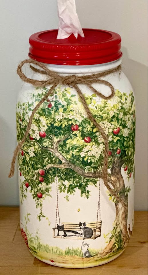 Farmhouse Kitties on a Swing Tissue Jar