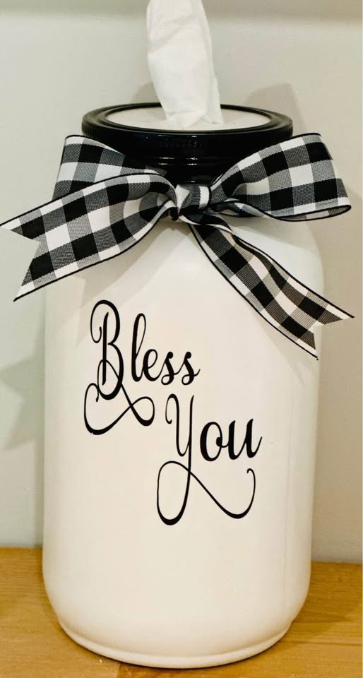 Farmhouse, Black and White Bless You Tissue Jar