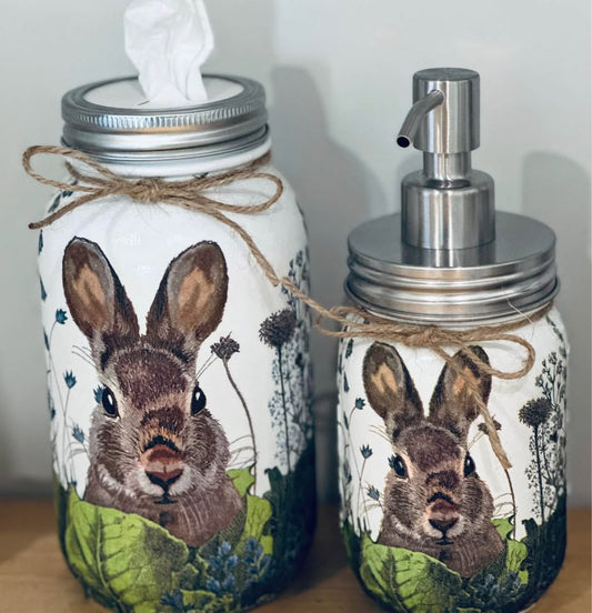 Farmhouse Bunnies in the Garden Soap/Lotion & Tissue Jar