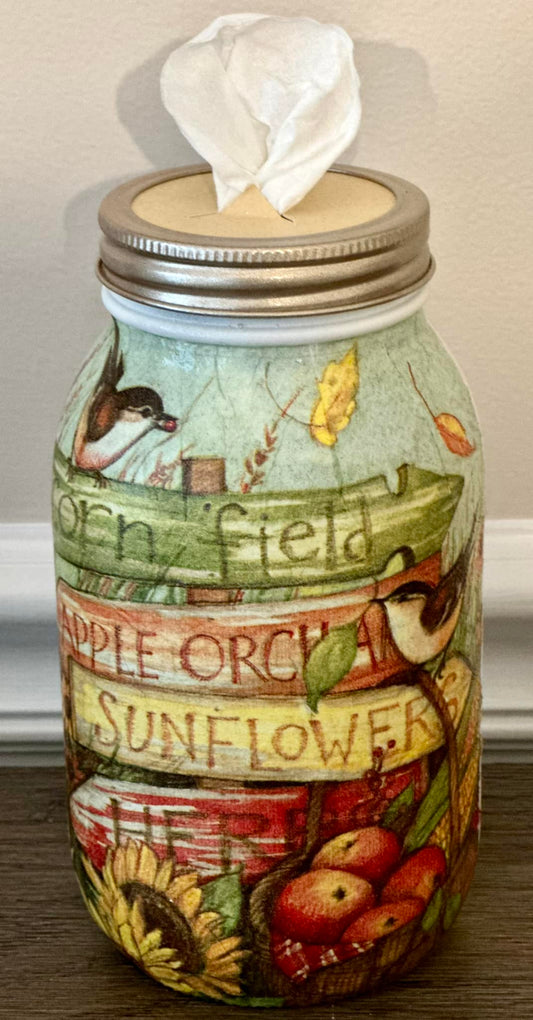 Rustic Fall Tissue Jar – Corn Field, Apple Orchard & Sunflowers