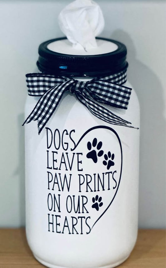 Farmhouse Dog Paw Prints Tissue Jar