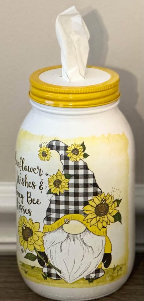 Farmhouse Sunflower and Gnome Tissue Jar
