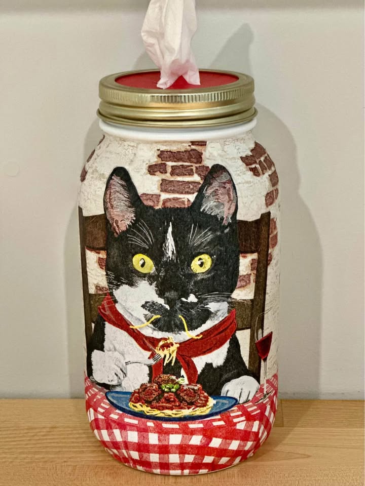 Farmhouse Italian Cat Tissue Jar