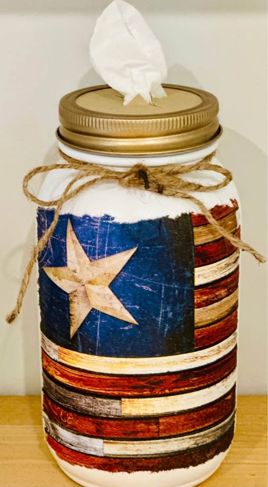Farmhouse Lone Star Flag Tissue Jar