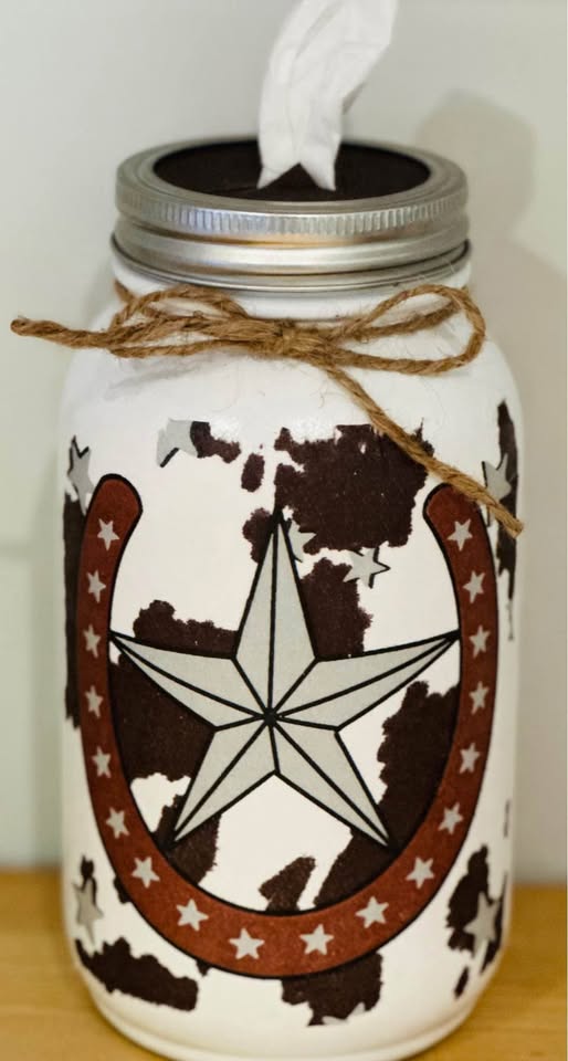 Farmhouse Country Lone Star and Horseshoe Tissue Jar