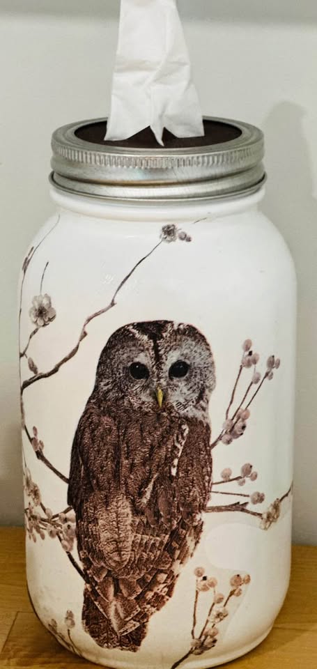 Farmhouse Portrait of a Brown Owl Tissue Jar