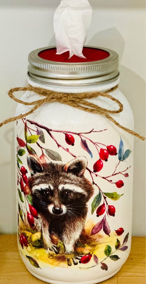 Farmhouse Larry the Raccoon Tissue Jar