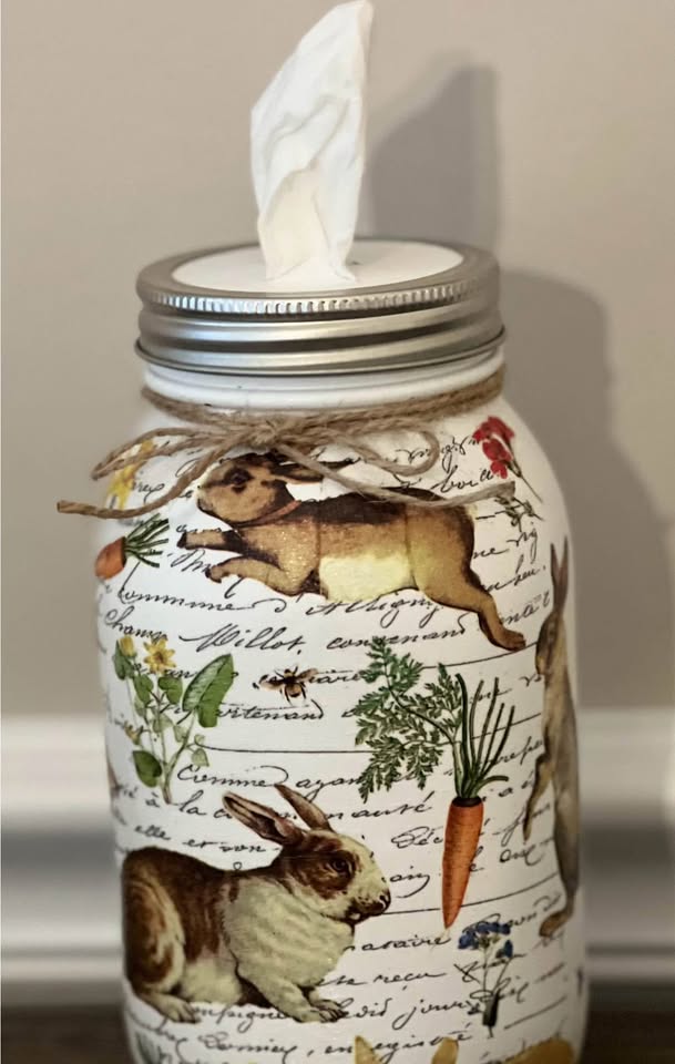 Farmhouse Bunnies in the Garden Tissue Jar