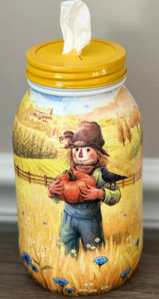 Farmhouse Scarecrow in the Field Tissue Jar