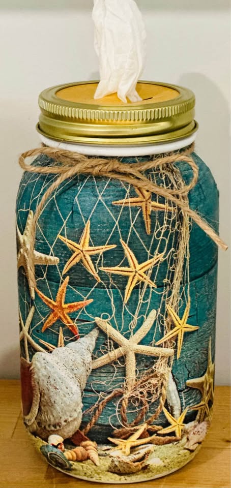 Farmhouse Seashells By The Sea Tissue Jar