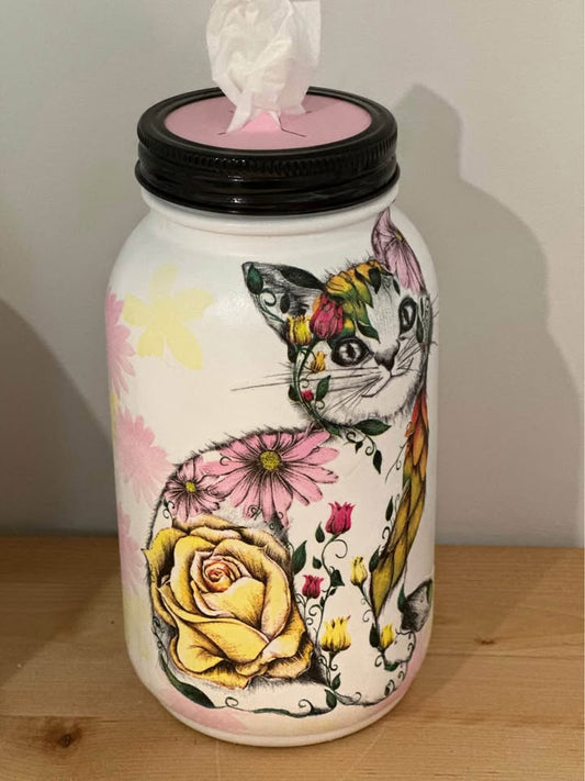 Farmhouse Tattooed Cat Tissue Jar