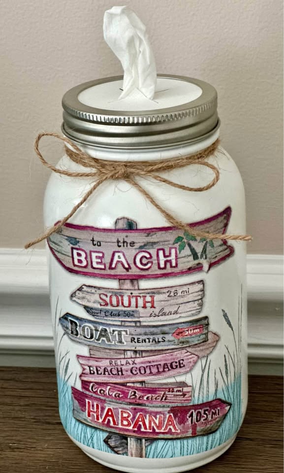 Farmhouse Which Way to the Beach Tissue Jar
