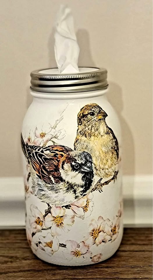 Farmhouse Two Birds on a Cherry Blossom Branch Tissue Jar