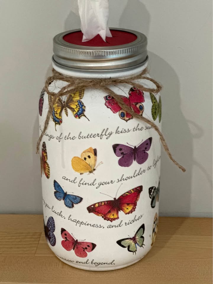 Farmhouse Beautiful Bold Color Butterflies Tissue Jar