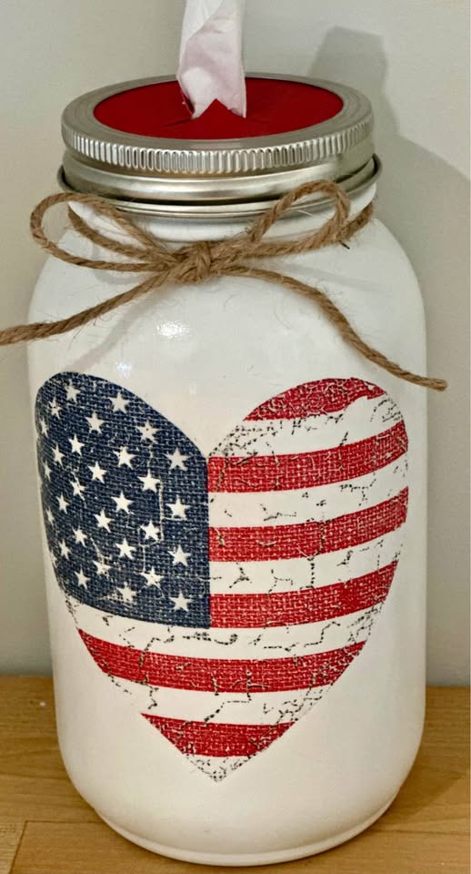 Farmhouse Patriotic Heart Tissue Jar