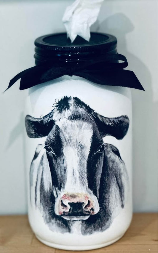 Farmhouse Portrait of a Cow Tissue Jar