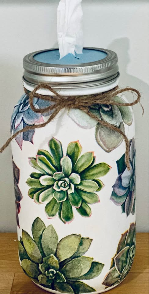 Farmhouse, Beautiful, Succulent Plants Tissue Jar