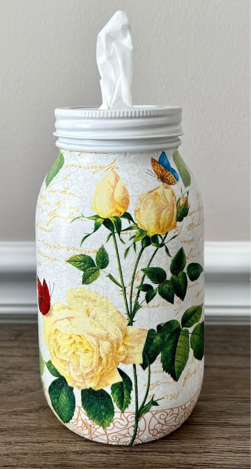 Farmhouse Yellow Rose and Butterfly Tissue Jar